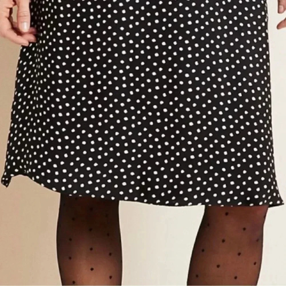 Anthropologie Black White Polka Dot Open Back Flowy Fit Flare Swing Dress